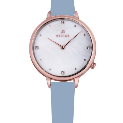 Westar Zing Crystal Accents Leather Strap White Mother Of Pearl Dial Quartz 00133PPN681 Women's Watch