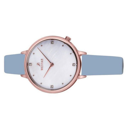 Westar Zing Crystal Accents Leather Strap White Mother Of Pearl Dial Quartz 00133PPN681 Women's Watch