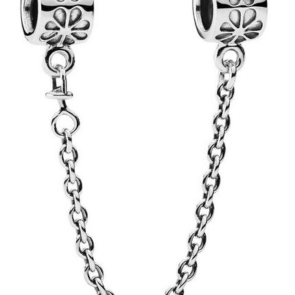 PANDORA 790385 Silver Flower Charm With Safety Chain