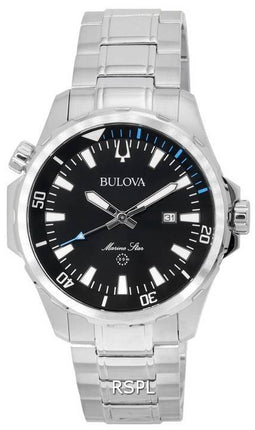 Bulova Marine Star Stainless Steel Bracelet Black Sunray Dial Quartz 96B382 100M Men's Watch