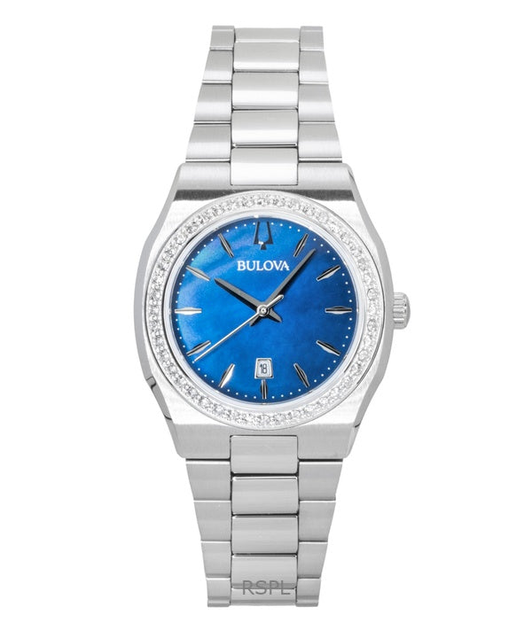 Bulova Surveyor Stainless Steel Diamond Accents Blue Mother Of Pearl Dial Quartz 96R246 Women's Watch