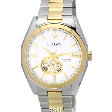 Bulova Surveyor Silver Open Heart Dial Automatic 98A284 Men's Watch