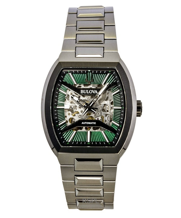 Bulova Maquina Stainless Steel Green Skeleton Dial Automatic 98A321 Men's Watch