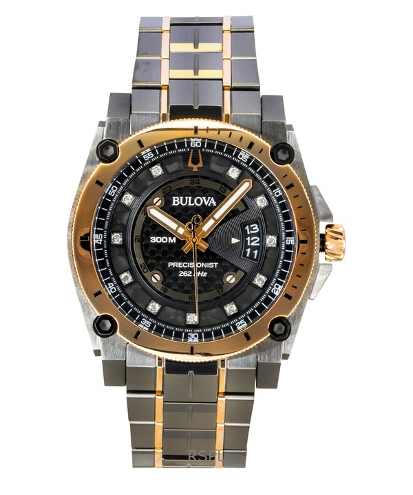 Bulova Precisionist Diamond Stainless Steel Black Dial Quartz Diver's 98D149 300M Men's Watch
