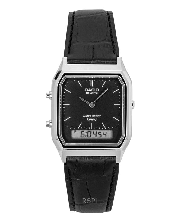 Casio Vintage Analog Digital Leather Strap Black Dial Quartz AQ-230EL-1A Unisex Watch