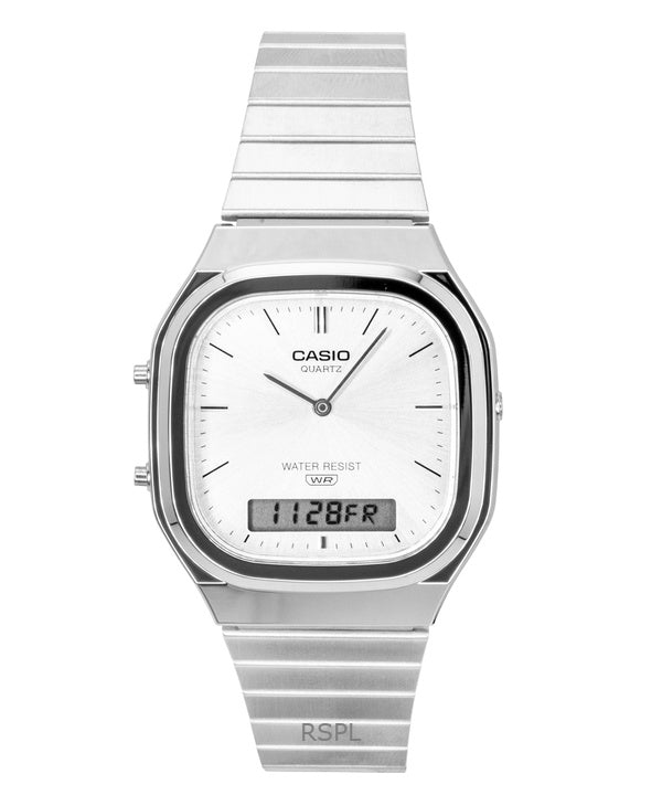 Casio Vintage Analog Digital Stainless Steel Silver Dial Quartz AQ-240E-7A Unisex Watch