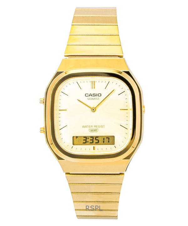 Casio Vintage Analog Digital Gold Tone Stainless Steel Gold Dial Quartz AQ-240EG-9A Unisex Watch