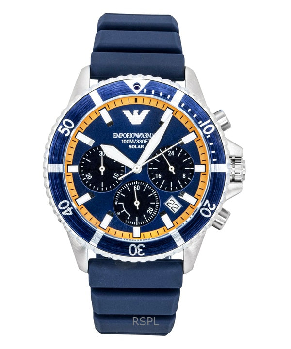 Emporio Armani World Explorer Chronograph Silicone Strap Blue Dial Solar AR11696 100M Men's Watch