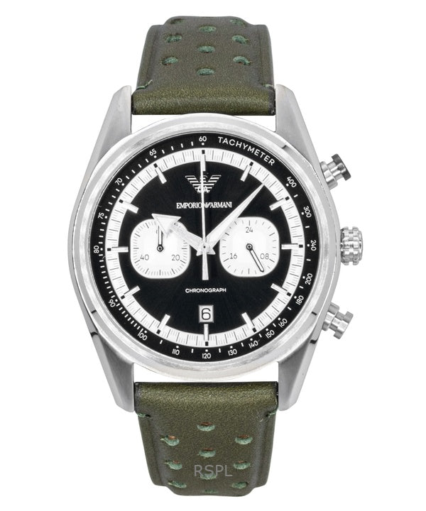 Emporio Armani Chronograph Green Leather Black And Silver Dial Quartz AR11709 Men's Watch