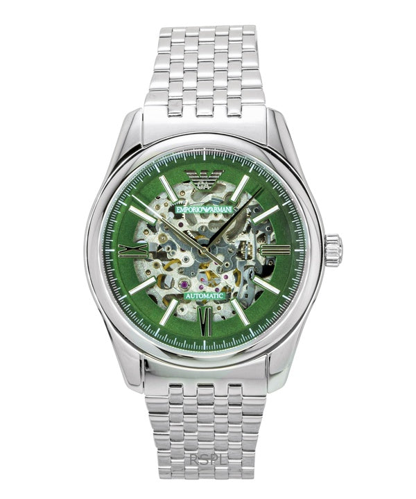 Emporio Armani Stainless Steel Green Skeleton Dial Automatic AR60091 Men's Watch
