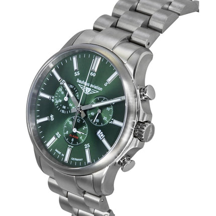 Bauhaus Aviation Chronograph Titanium Green Dial Quartz 2880M4 100M Men's Watch