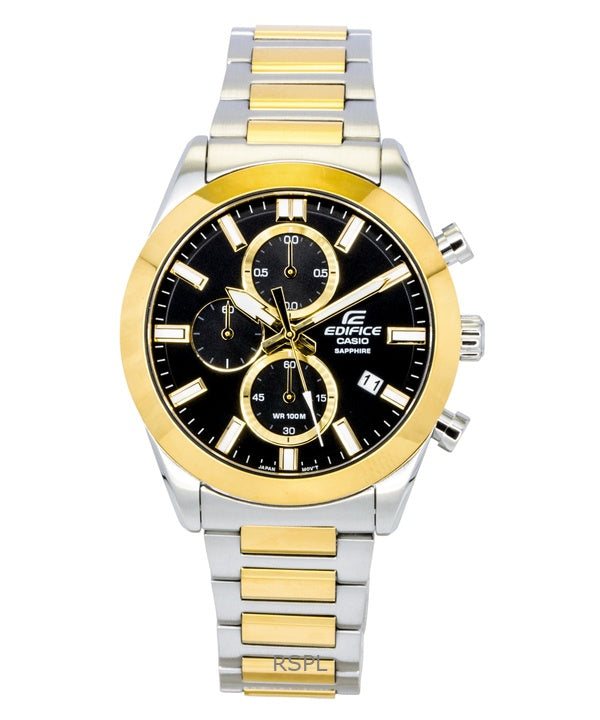 Casio Edifice Analog Chronograph Two Tone Stainless Steel Black Dial Quartz EFB-710SG-1AV 100M Men's Watch