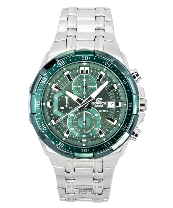 Casio Edifice Analog Standard Chronograph Stainless Steel Green Dial Quartz EFR-539DE-3AV 100M Men's Watch
