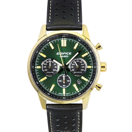 Casio Edifice Analog Chronograph Leather Strap Green Dial Quartz EFR-575CL-3A 100M Men's Watch