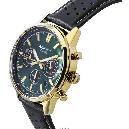 Casio Edifice Analog Chronograph Leather Strap Green Dial Quartz EFR-575CL-3A 100M Men's Watch