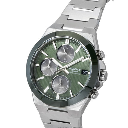 Casio Edifice Analog Chronograph Stainless Steel Green Dial Solar EFS-S650D-3A 100M Men's Watch