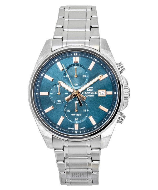 Casio Edifice Analog Standard Chronograph Stainless Steel Turquoise Dial Quartz EFV-610DE-2A 100M Men's Watch