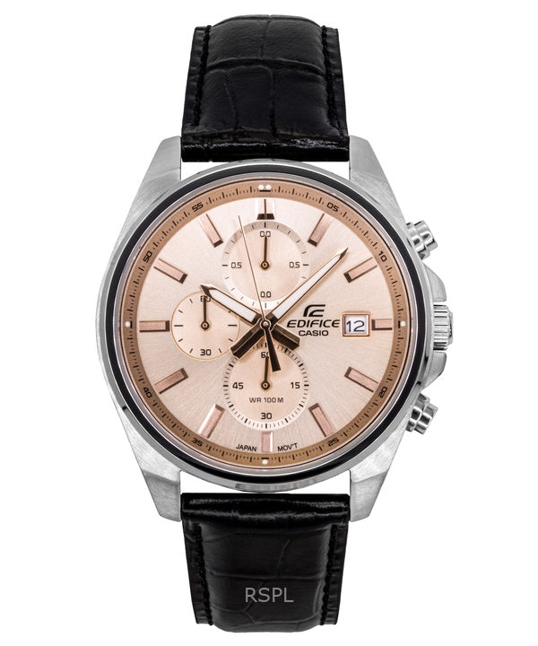 Casio Edifice Analog Standard Chronograph Leather Strap Salmon Dial Quartz EFV-610EL-5A 100M Men's Watch