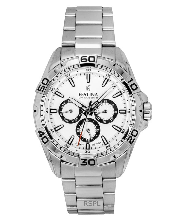 Festina Stainless Steel Multifunction White Dial Quartz F20623-1 100M Men's Watch