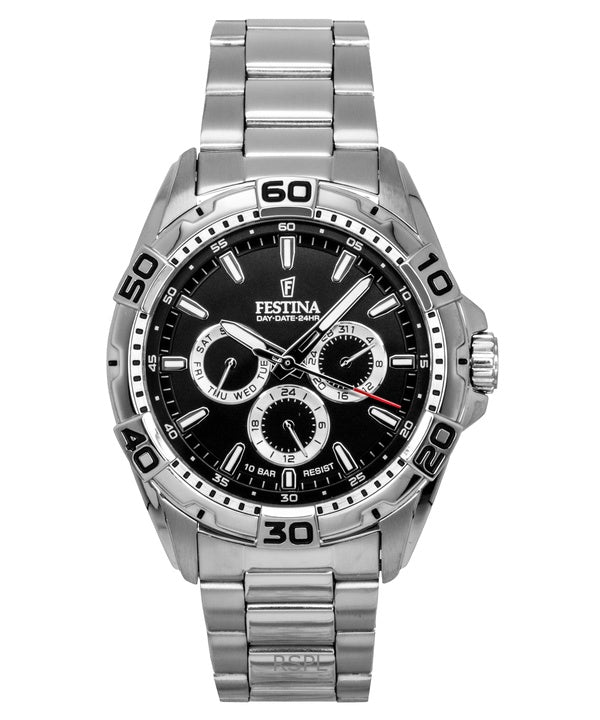 Festina Stainless Steel Multifunction Black Dial Quartz F20623-4 100M Men's Watch