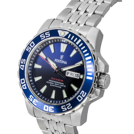 Festina Stainless Steel Blue Dial Quartz Diver's F20661-1 200M Men's Watch