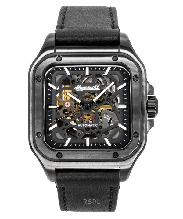 Ingersoll The Ollie Leather Strap Black Skeleton Dial Automatic I14504 Men's Watch