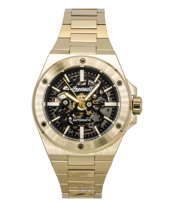 Ingersoll The Baller Gold Tone Stainless Steel Black Skeleton Dial Automatic I15001 Men's Watch