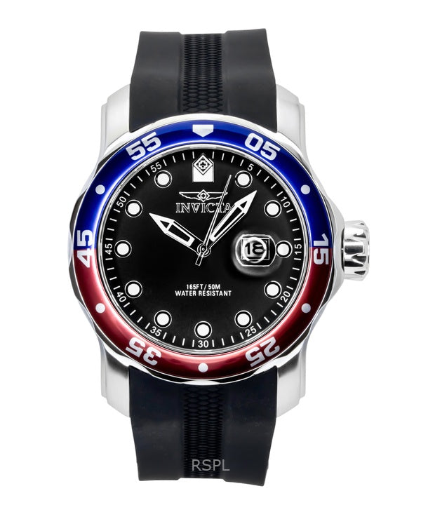 Invicta Pro Diver Silicone Strap Black Dial Pepsi Bezel Quartz 45735 200M Men's Watch