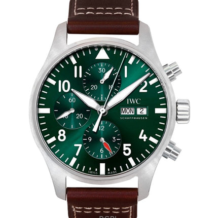 IWC Pilots Chronograph Leather Strap Green Dial Automatic IW378005 100M Men's Watch