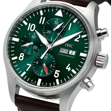 IWC Pilots Chronograph Leather Strap Green Dial Automatic IW378005 100M Men's Watch