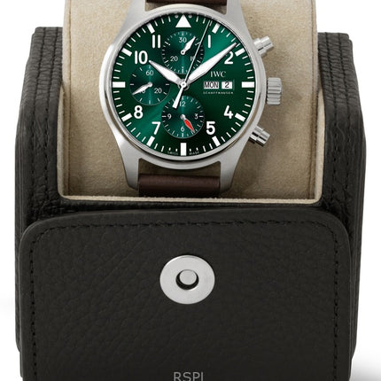 IWC Pilots Chronograph Leather Strap Green Dial Automatic IW378005 100M Men's Watch