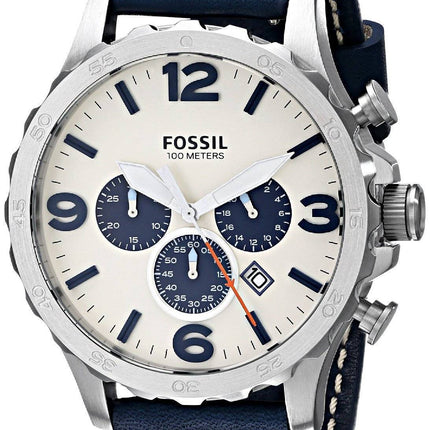Fossil Nate Chronograph Quartz Navy Blue Leather JR1480 Mens Watch