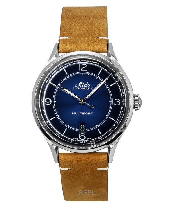 Mido Multifort Patrimony Leather Strap Blue Dial Automatic M040.407.16.040.00 Men's Watch