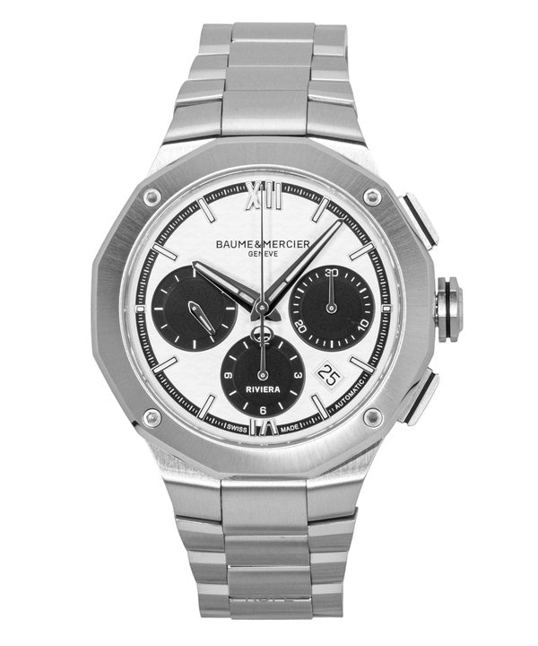 Baume & Mercier Riviera Chronograph Stainless Steel White Dial Automatic M0A10827 100M Men's Watch