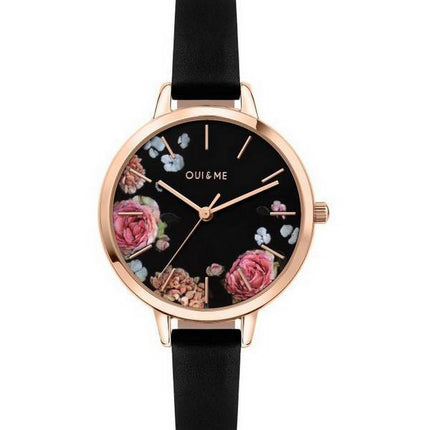 Oui & Me Petite Fleurette Black Dial Leather Strap Quartz ME010097 Women's Watch