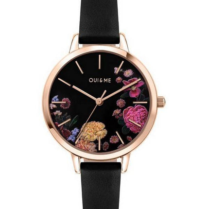 Oui & Me Fleurette Black Dial Leather Strap Quartz ME010101 Women's Watch