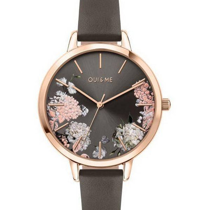 Oui & Me Grande Fleurette Dark Grey Dial Leather Strap Quartz ME010107 Women's Watch