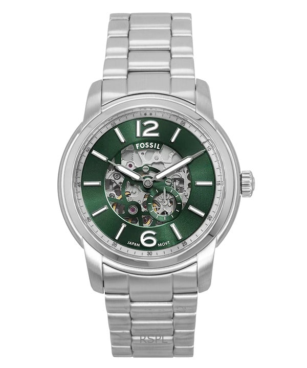 Fossil Heritage Stainless Steel Green Skeleton Dial Automatic ME3262 Men's Watch