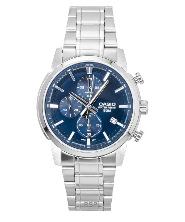 Casio Analog Chronograph Stainless Steel Blue Dial Quartz MTP-E510D-2A2V Men's Watch