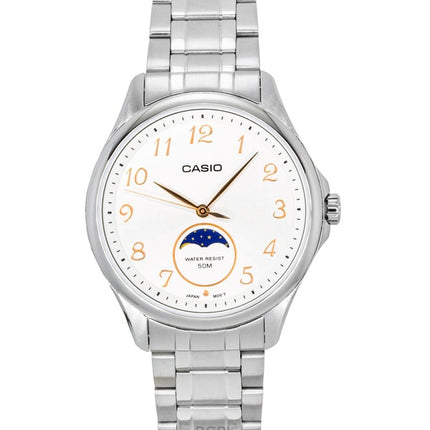 Casio Standard Analog Moon Phase Stainless Steel White Dial Quartz MTP-M110D-7AV Men's Watch