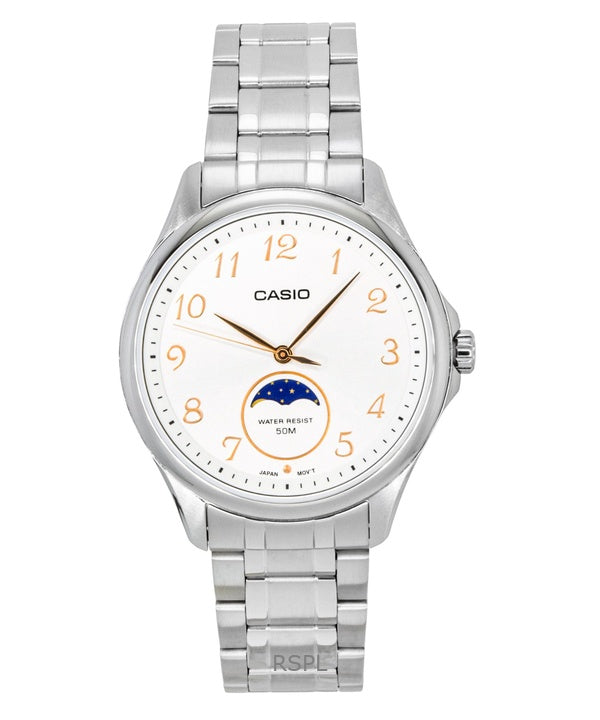 Casio Standard Analog Moon Phase Stainless Steel White Dial Quartz MTP-M110D-7AV Men's Watch