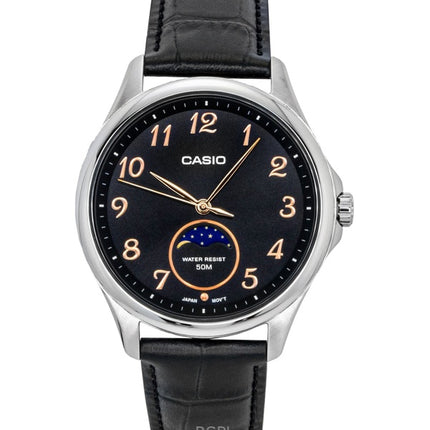 Casio Standard Analog Moon Phase Leather Strap Black Dial Quartz MTP-M110L-1AV Men's Watch