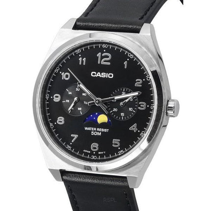 Casio Standard Analog Moon Phase Black Dial Leather Strap Quartz MTP-M300L-1A MTPM300L-1 Men's Watch