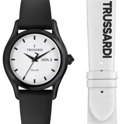 Trussardi T-Light White Dial Leather Strap Quartz R2451127012 Mens Watch