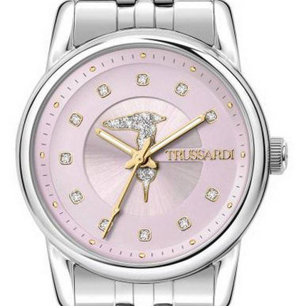 Trussardi T-Joy Crystal Accents Pink Dial Stainless Steel Quartz R2453150504 Womens Watch