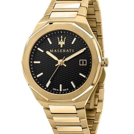 Maserati Stile Gold Tone Stainless Steel Black Dial Quartz R8853142004 100M Mens Watch