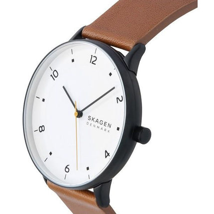 Skagen Riis Medium Brown Leather Strap White Dial Quartz SKW6883 Mens Watch