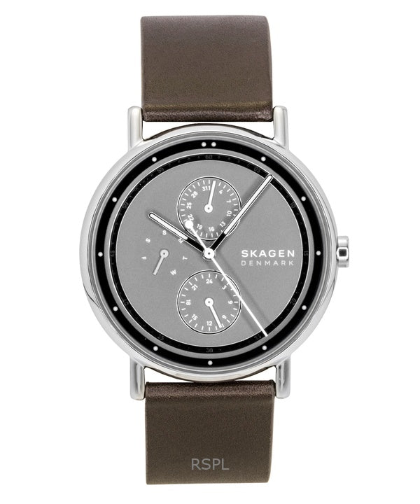 Skagen Signatur Leather Strap Multifunction Grey Dial Quartz SKW6941 Men's Watch