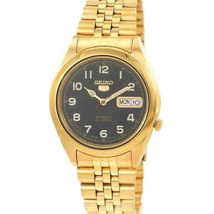 Seiko 5 Gold Tone Jubilee Bracelet Black Dial 21 Jewels Automatic SNKC20J1 Mens Watch