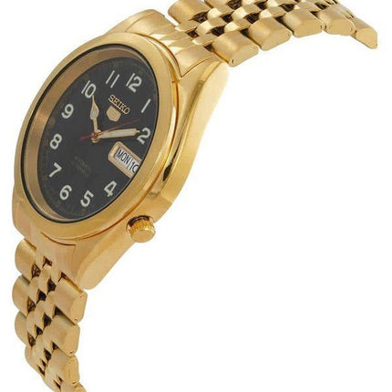 Seiko 5 Gold Tone Jubilee Bracelet Black Dial 21 Jewels Automatic SNKC20J1 Mens Watch